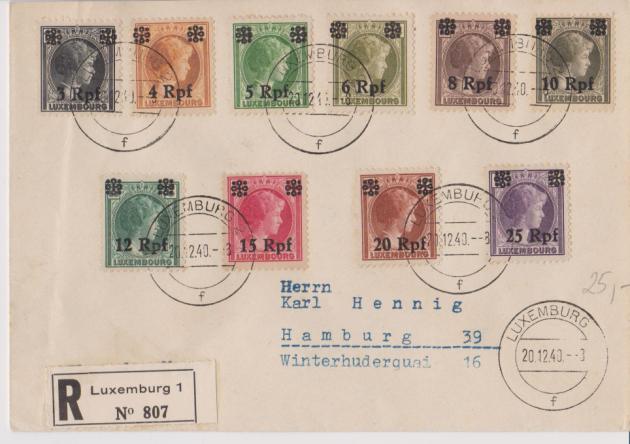 Mi. 17-32, 3 R-Briefe Luxemburg 20.12.40 nach Hamburg, Mi. 130,00