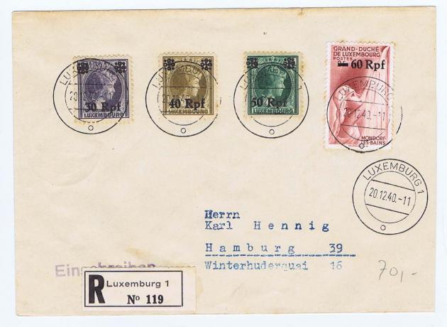 Mi. 17-32, 3 R-Briefe Luxemburg 20.12.40 nach Hamburg, Mi. 130,00