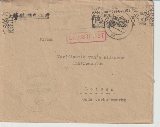 Dienstpost, MWS S´Gravenhage 1 V 1943 und stummer Tagesstempel, DS Rüstungsinspektion Niederlande