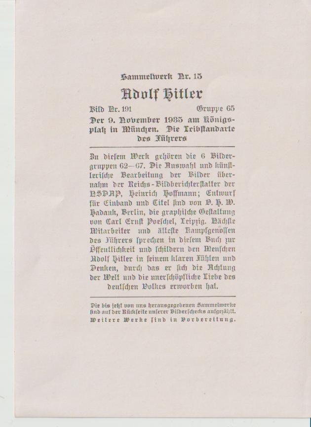 Der 9. November 1935 am Königsplatz in München. Die Leibstandarte des Führers Bild Nr. 191, Sammelwerk Nr. 15, Adolf Hitler