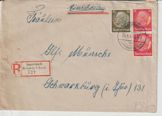 Mi. 523, 519, R-Angersbach Kr Lauterbach/Hessen, 25.9.41