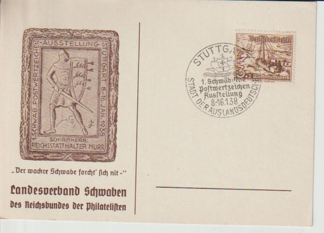 SOK/SST Stuttgart 8.-16.1.38, 1. Schwäbische Postwertzeichen Ausst., Mi. 651