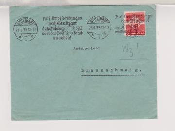 MWS Stuttgart 25.6.35, Auf Briefsendungen nach Stuttgart...